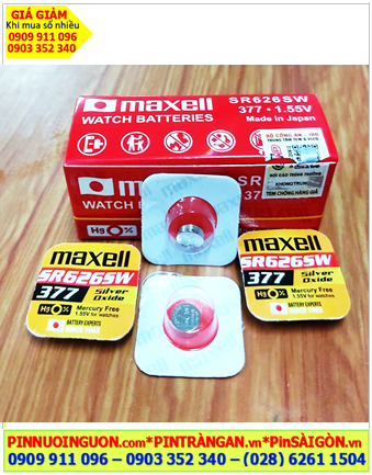 Pin SR626SW _Pin 377; Pin đồng hồ Maxell SR626SW 377 Silver Oxide 1.55v _Made in Japan _Vỉ 1viên